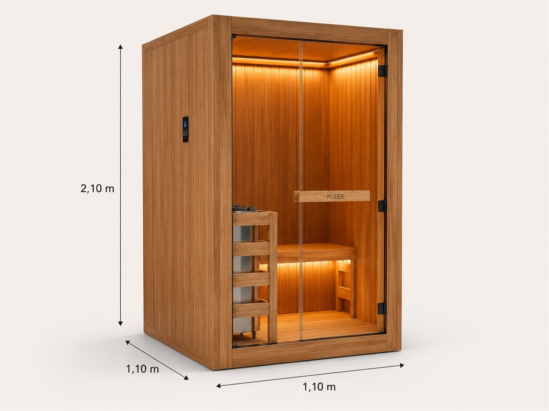 Medidas del sauna Kubbe: 1,10 × 1,10 × 2,10 m